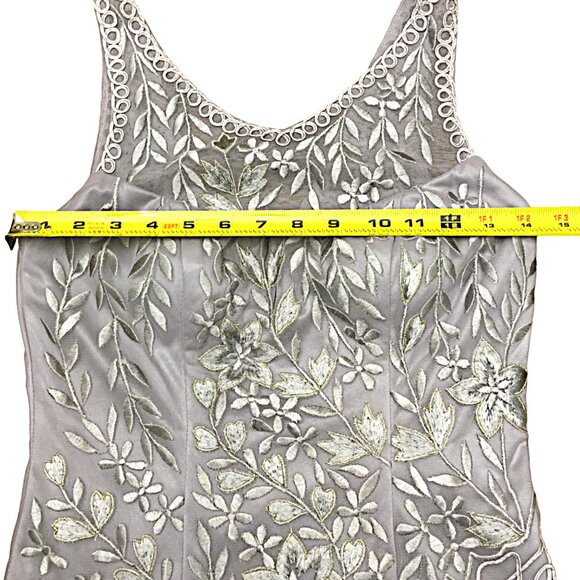 NEW Sue Wong Dress Embroidered V-neck Floral Platinum Silver Bra Nocturne Size 2 - Picture 10 of 16
